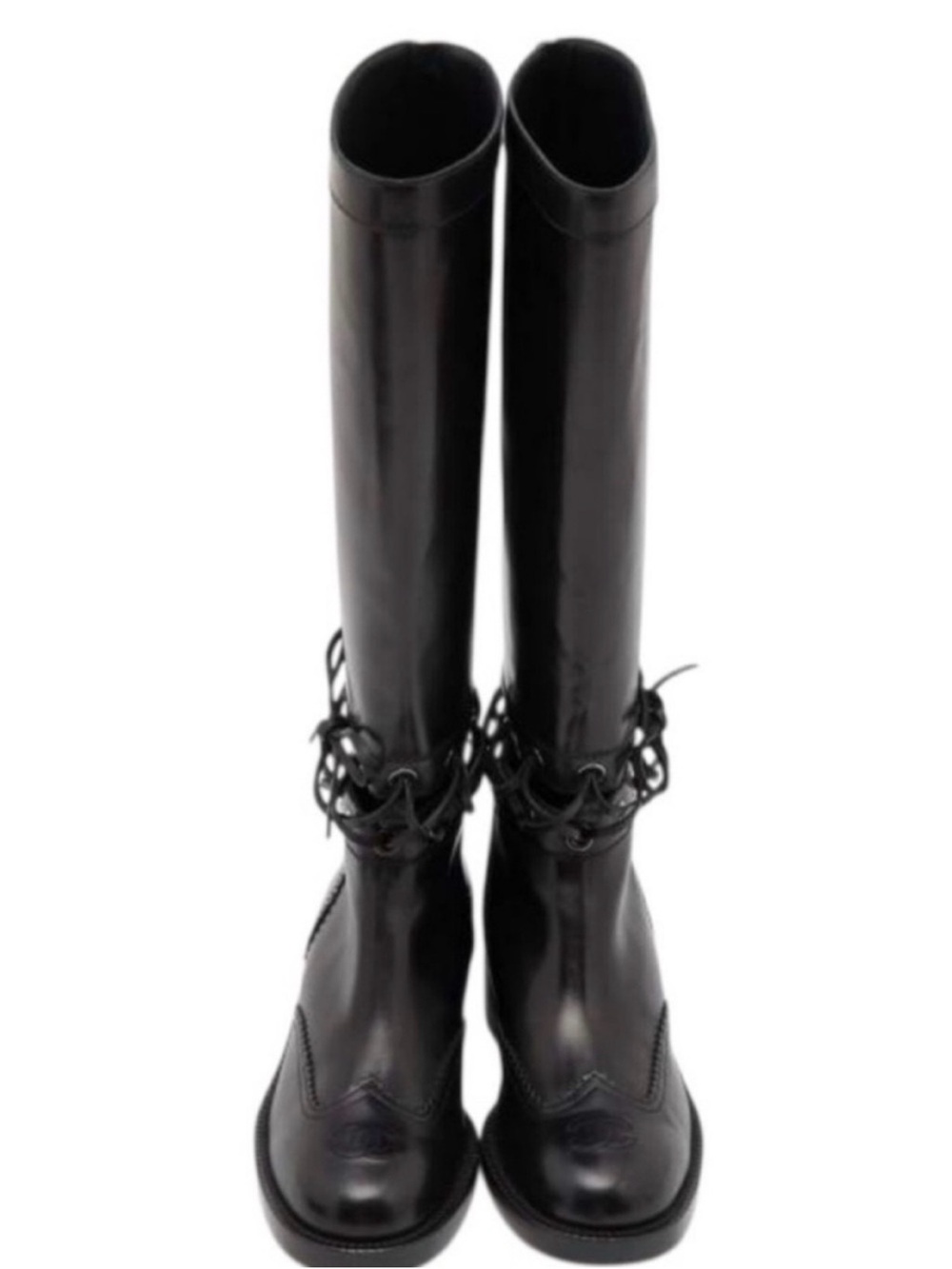 CHANEL Lagerfeld Fall 2016 Black Leather Knee High Laced Equestrian Riding Boot - Picture 3 of 14
